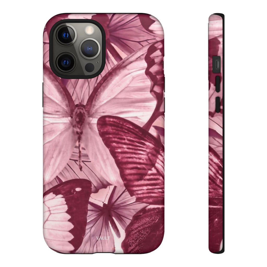 Butterfly Tough Phone Case — Vintage Pink Floral Protective Cover