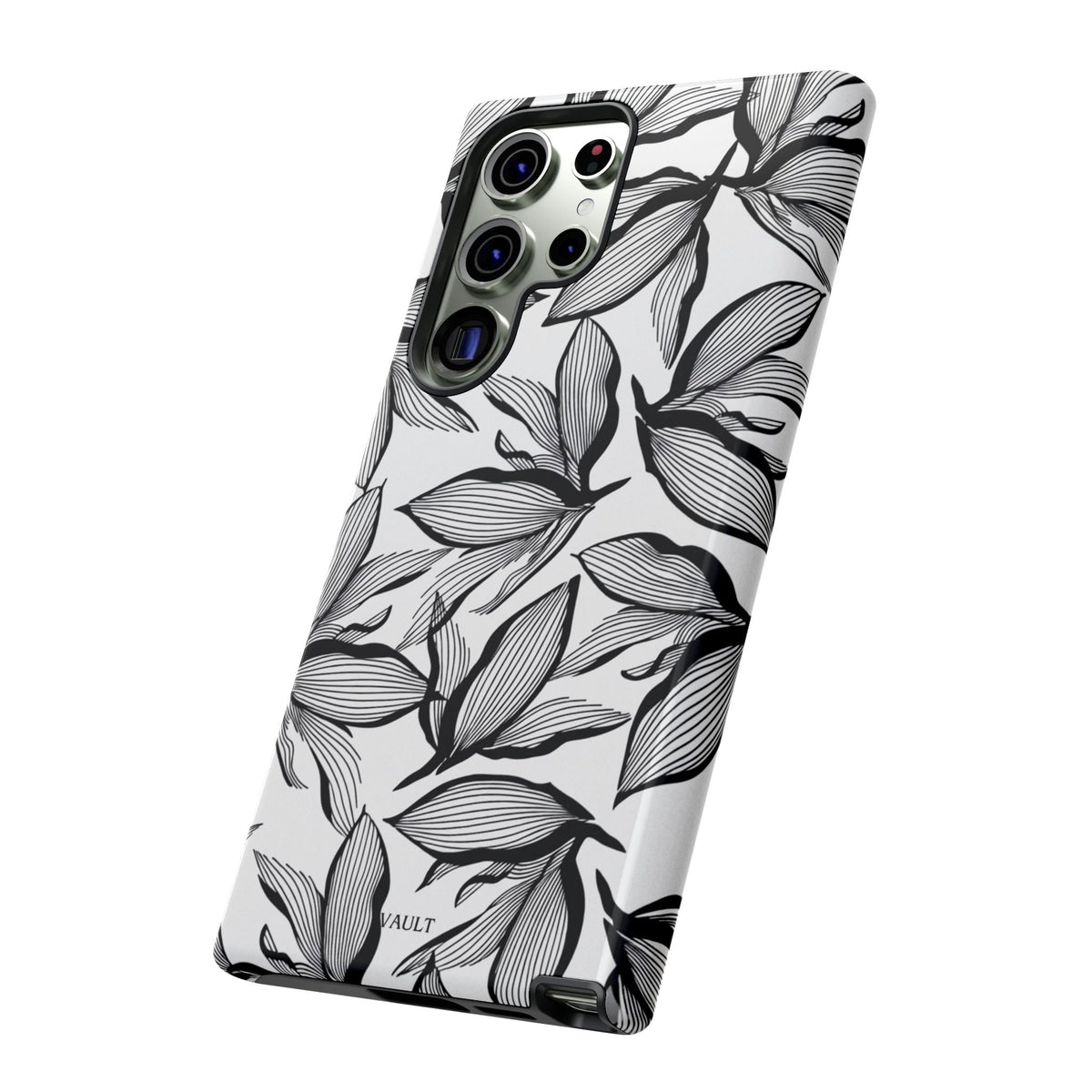 Floral Leaves Tough Phone Case – Black & White Botanical Protection
