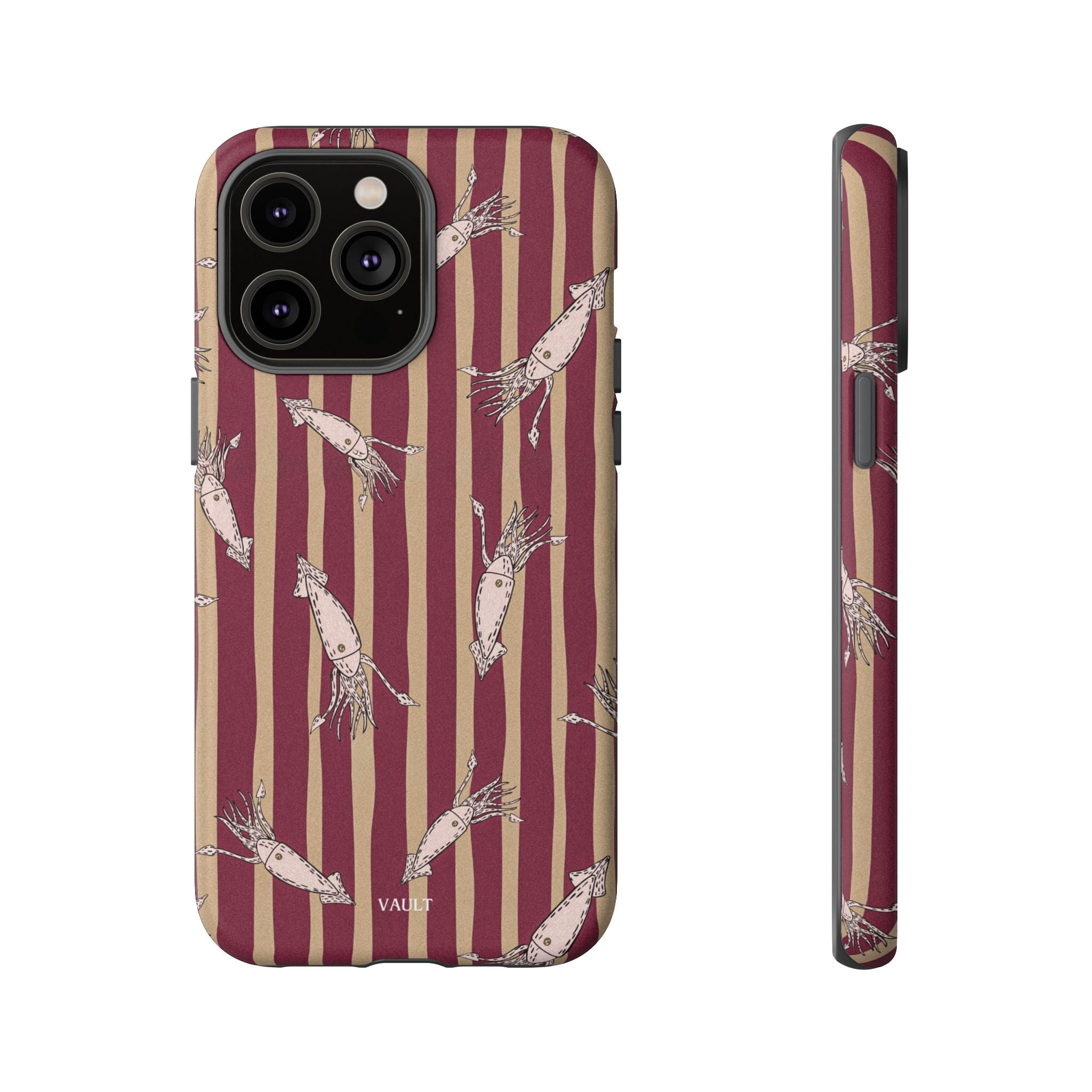 Phone Case - Vintage Shrimp Pattern on Burgundy Stripes