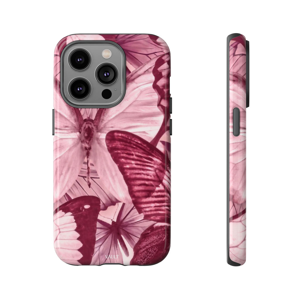 Butterfly Tough Phone Case — Vintage Pink Floral Protective Cover