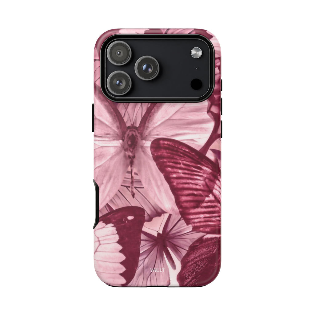 Butterfly Tough Phone Case — Vintage Pink Floral Protective Cover