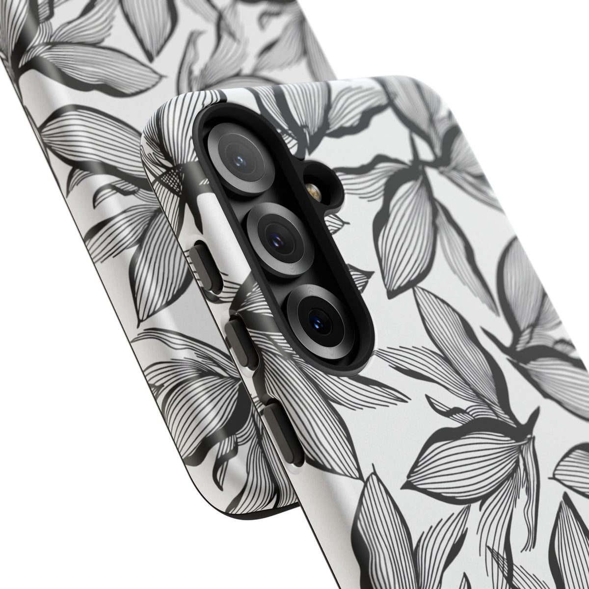 Floral Leaves Tough Phone Case – Black & White Botanical Protection