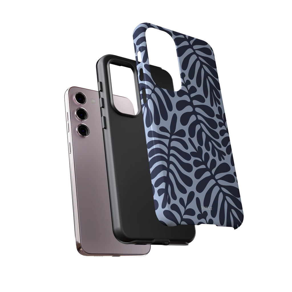 Floral Fern Tough Phone Case – Navy Blue on Light Blue, Protective Slim Cover