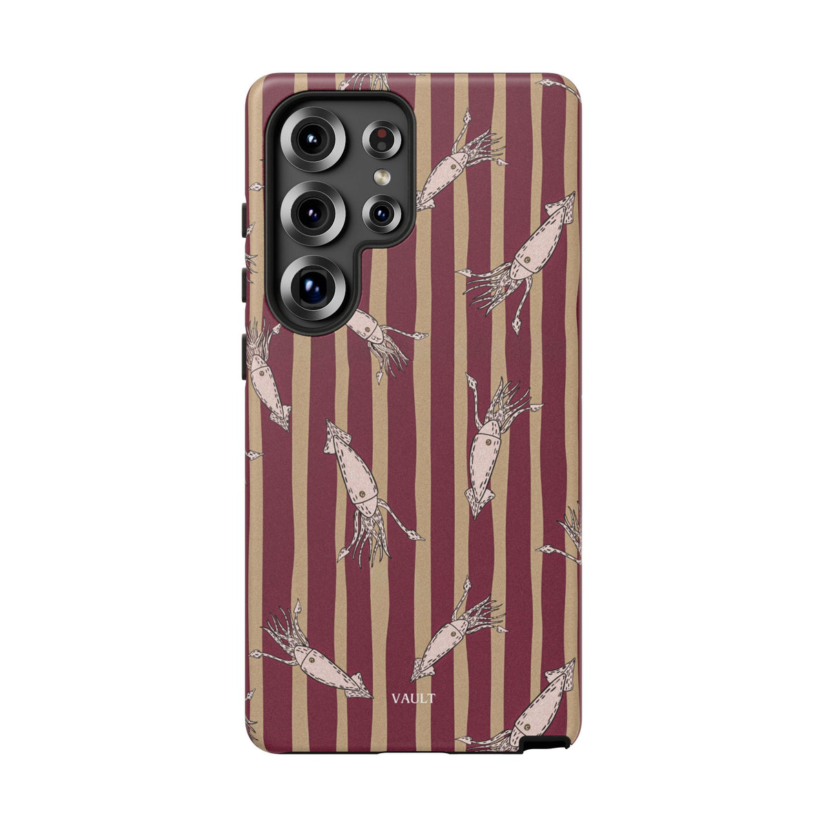 Phone Case - Vintage Shrimp Pattern on Burgundy Stripes