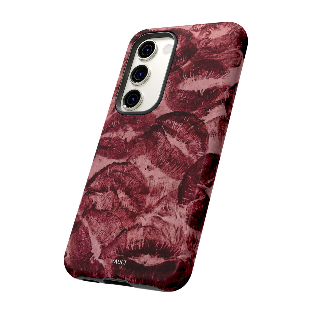 Kiss Print Phone Case – Burgundy Lip Pattern Protective Phone Cover