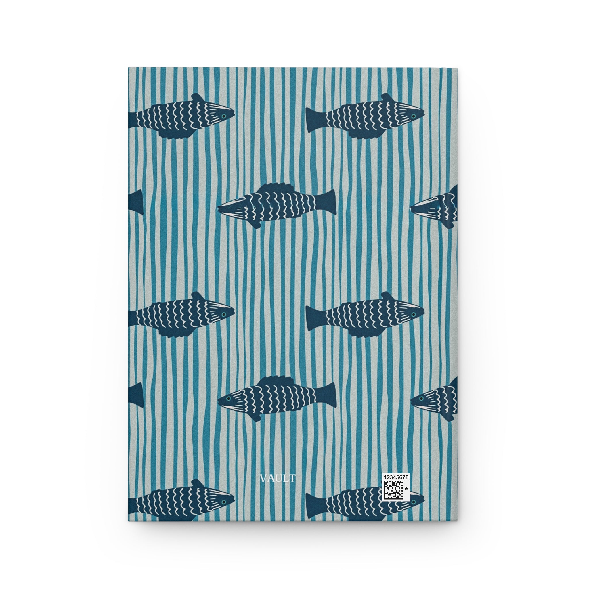 Fish Pattern Hardcover Journal — Nautical Blue Striped Notebook