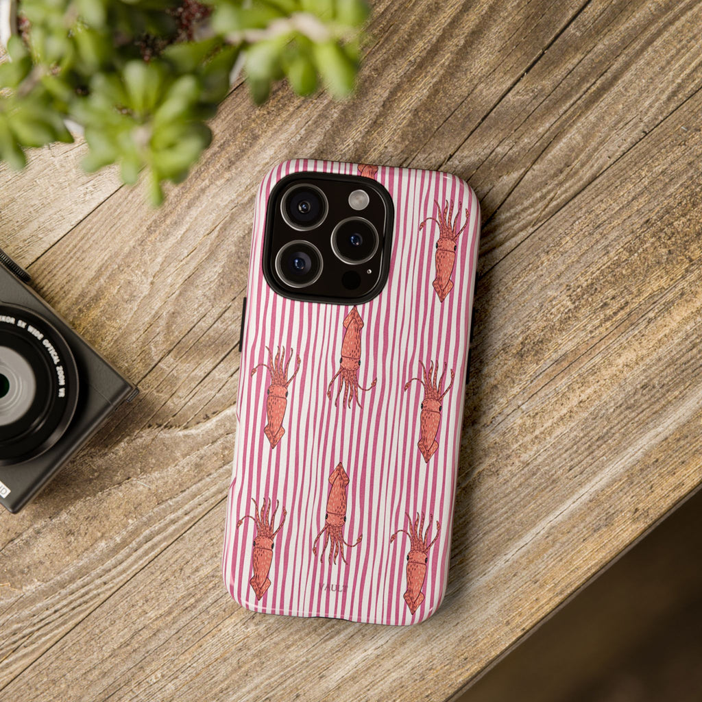 Squid Stripe Phone Case — Pink Nautical Sea Creature Pattern
