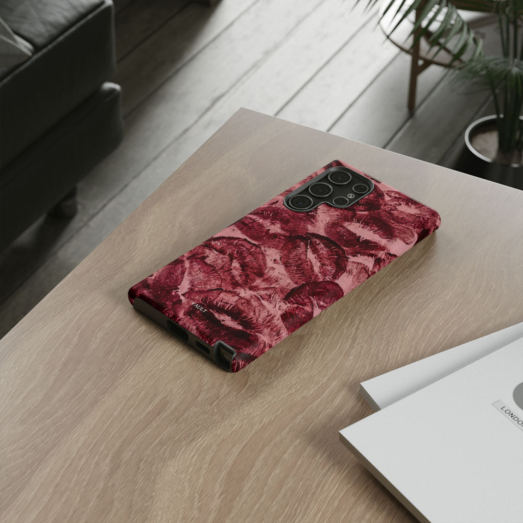 Kiss Print Phone Case – Burgundy Lip Pattern Protective Phone Cover