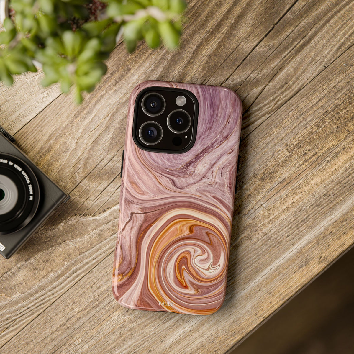 Marble Swirl Phone Case — Pink & Gold Abstract Tough Case