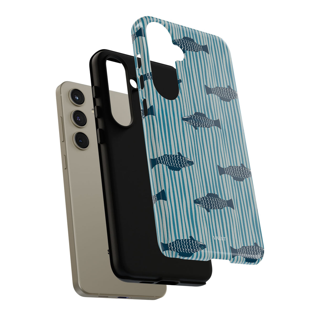 Fish Pattern Tough Phone Case — Blue Striped Ocean Design