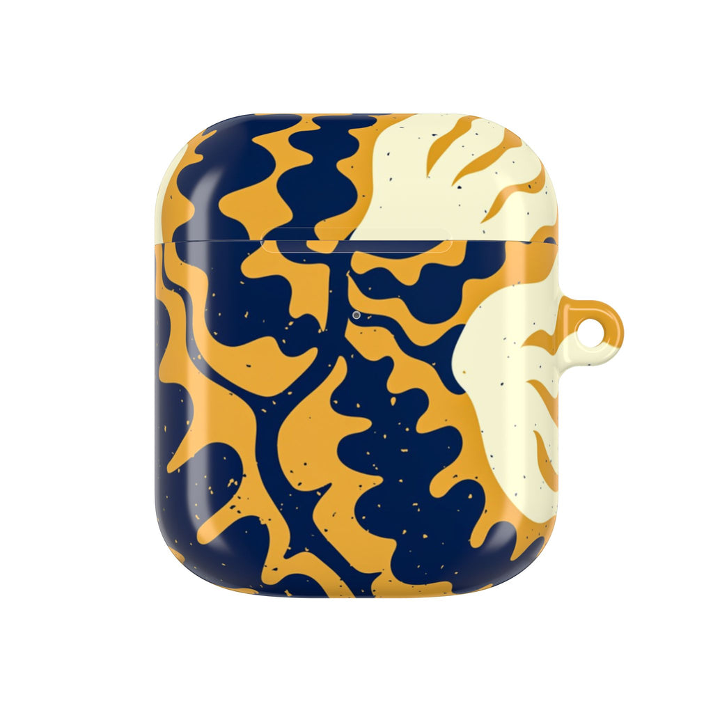 Abstract Navy & Mustard Swirl AirPod Case — Protective Designer Cover