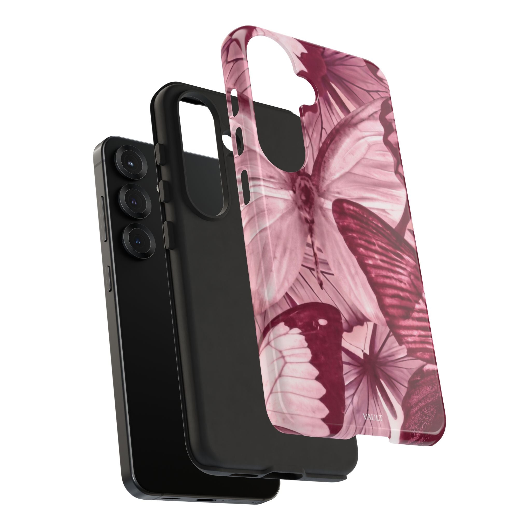 Butterfly Tough Phone Case — Vintage Pink Floral Protective Cover