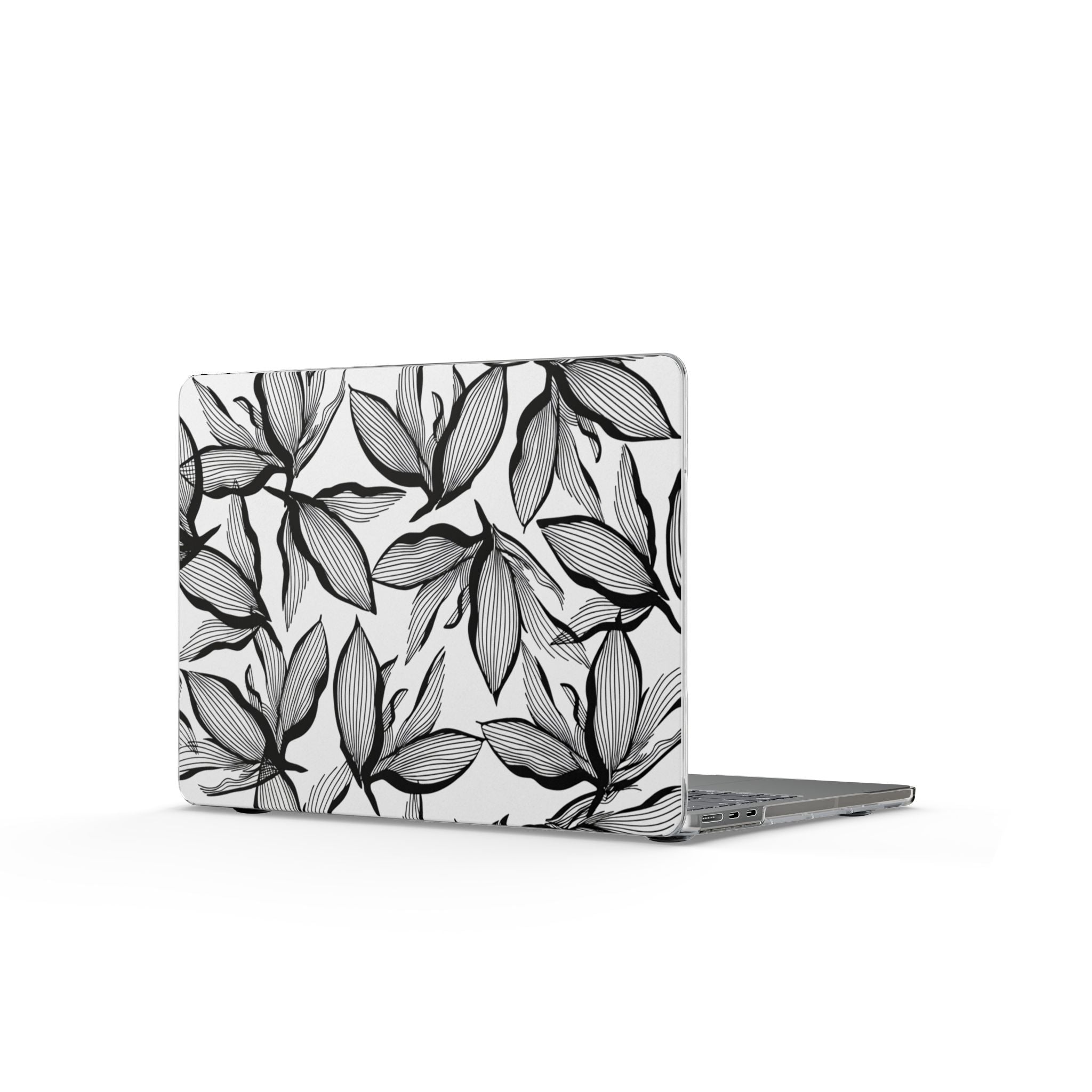 Clear MacBook Case — Monochrome Hand-Drawn Leaf Pattern