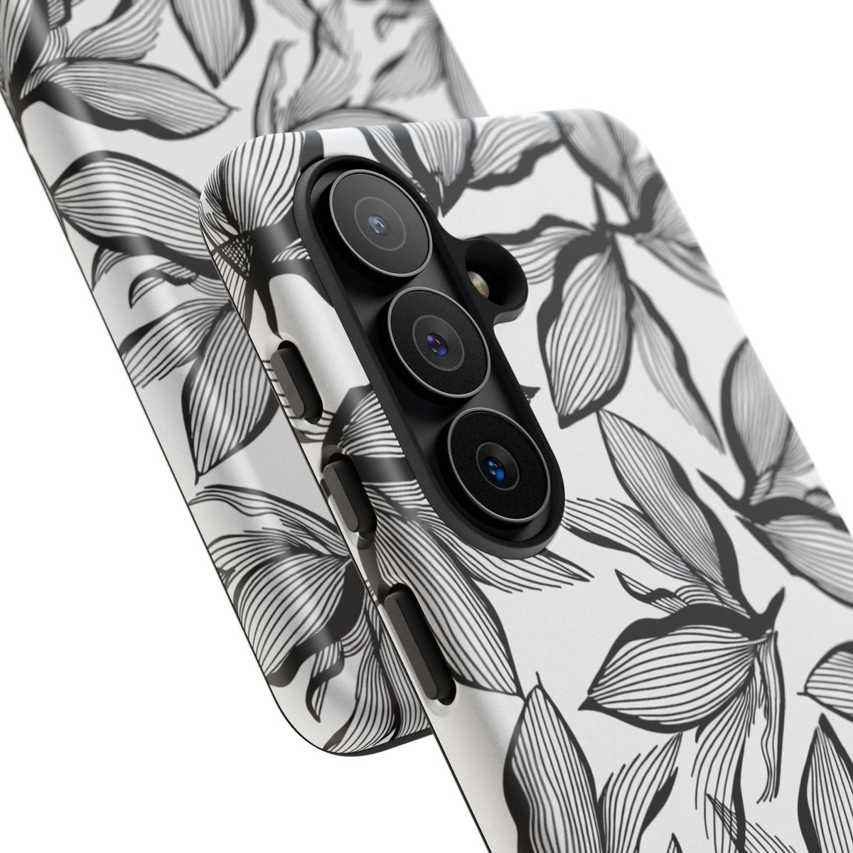 Floral Leaves Tough Phone Case – Black & White Botanical Protection
