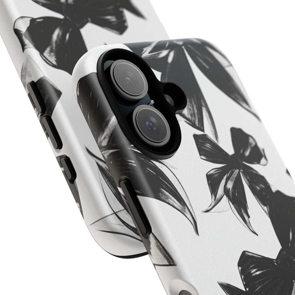 Floral Brushstroke Phone Case — Black & White Botanical Tough Case