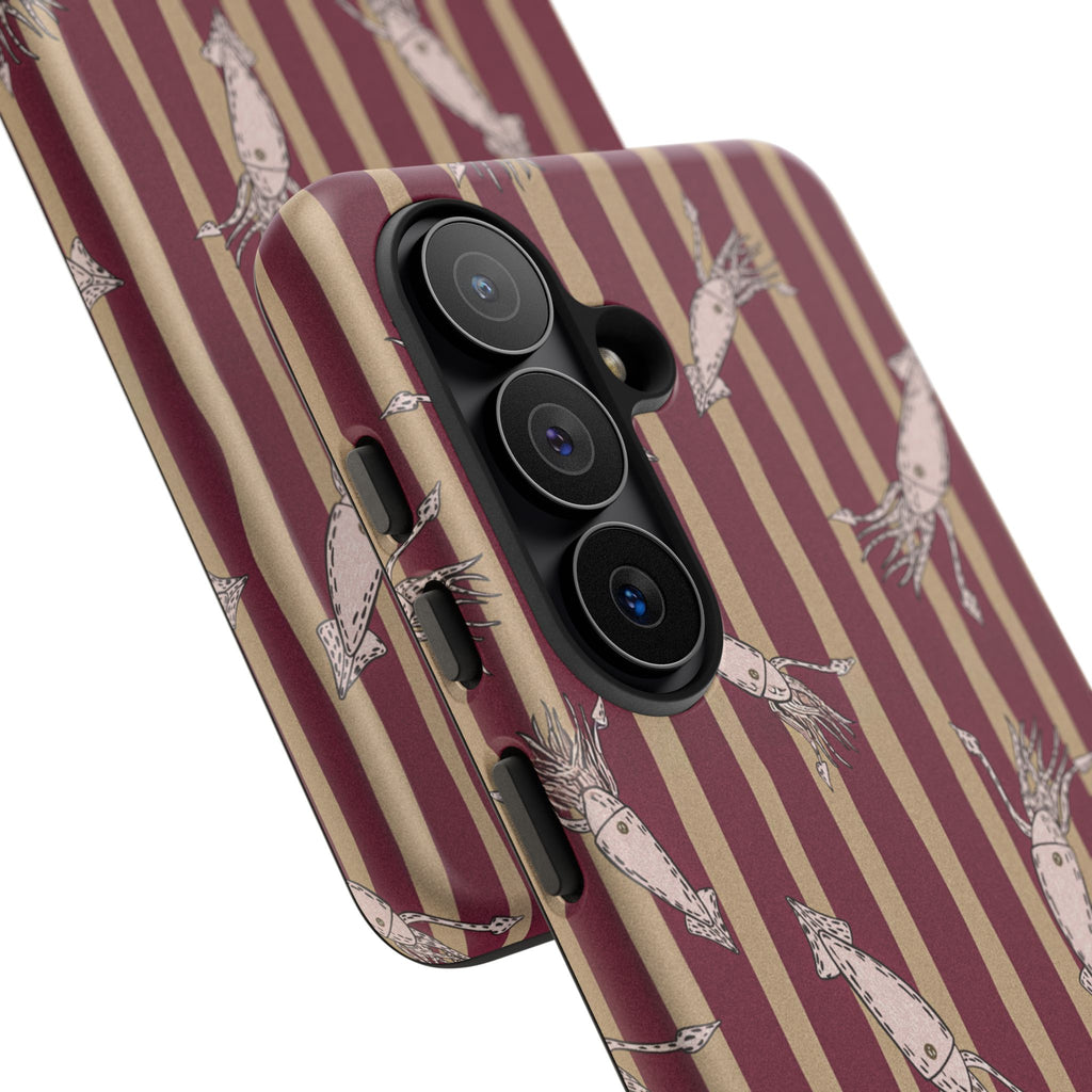 Phone Case - Vintage Shrimp Pattern on Burgundy Stripes