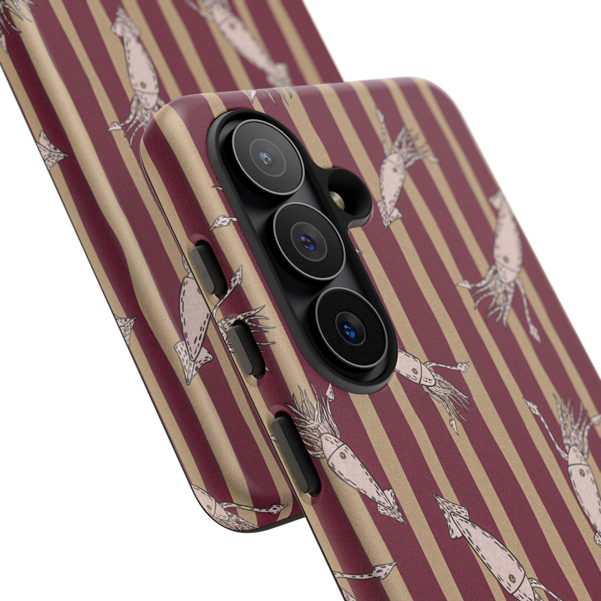 Phone Case - Vintage Shrimp Pattern on Burgundy Stripes