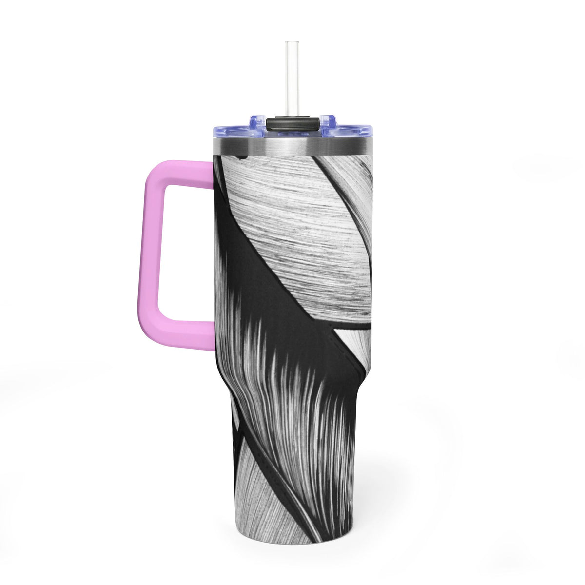 40oz Black & White Tropical Leaf Thermal Tumbler