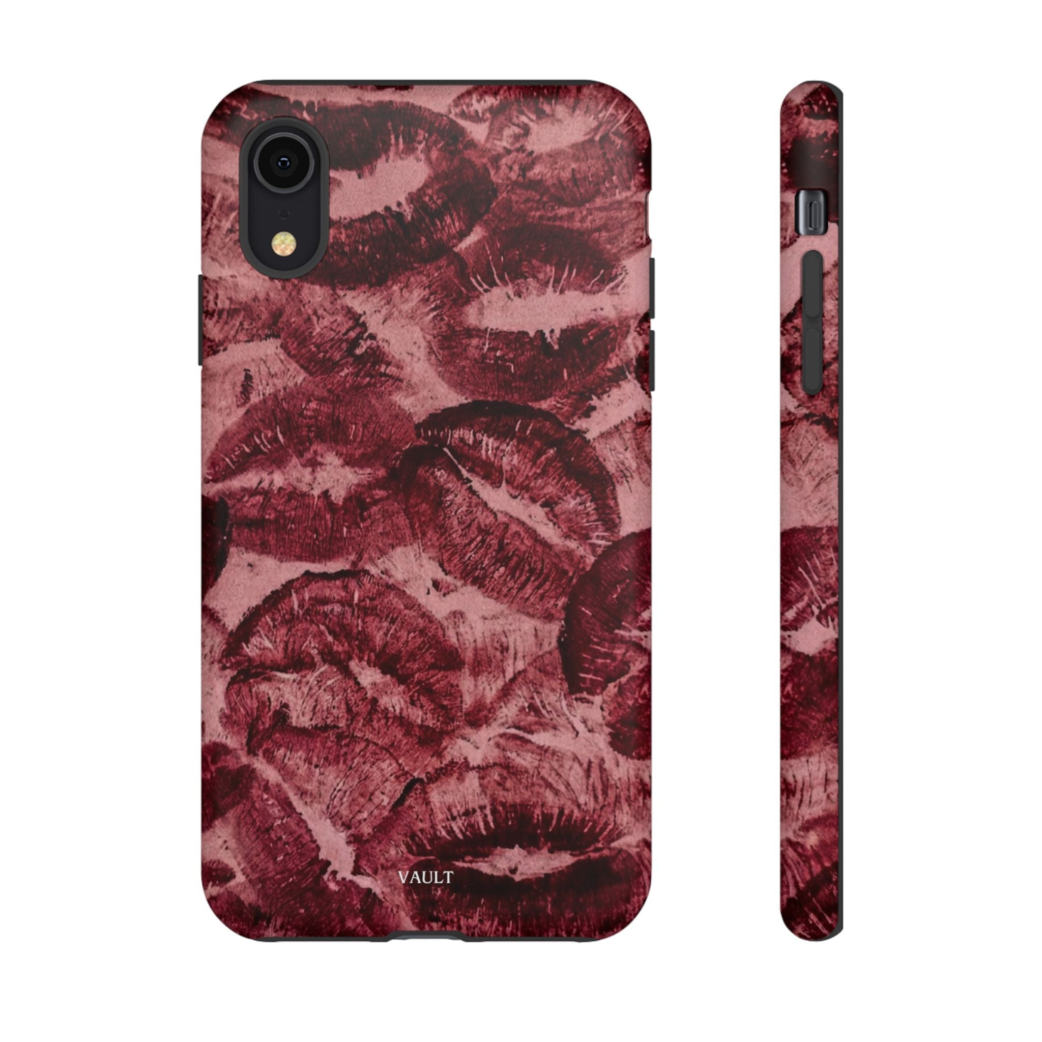 Kiss Print Phone Case – Burgundy Lip Pattern Protective Phone Cover