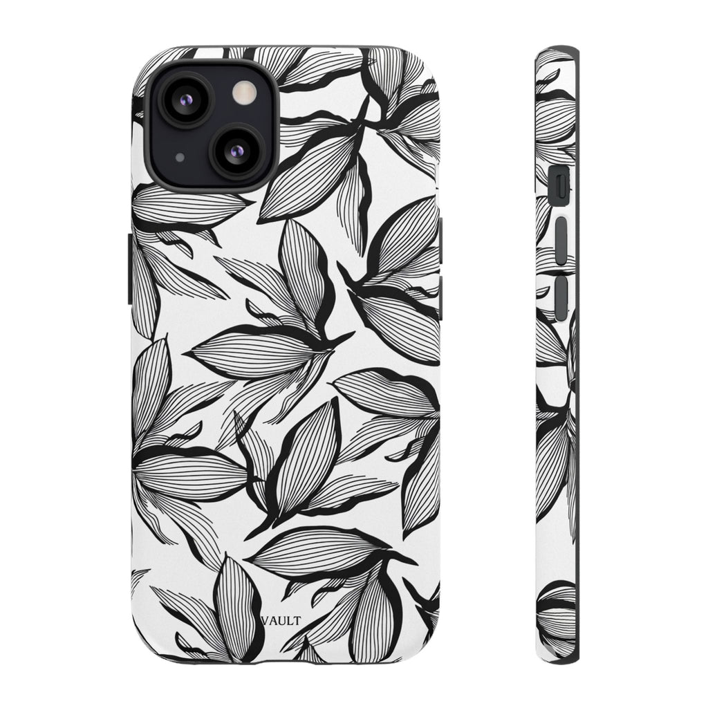 Floral Leaves Tough Phone Case – Black & White Botanical Protection
