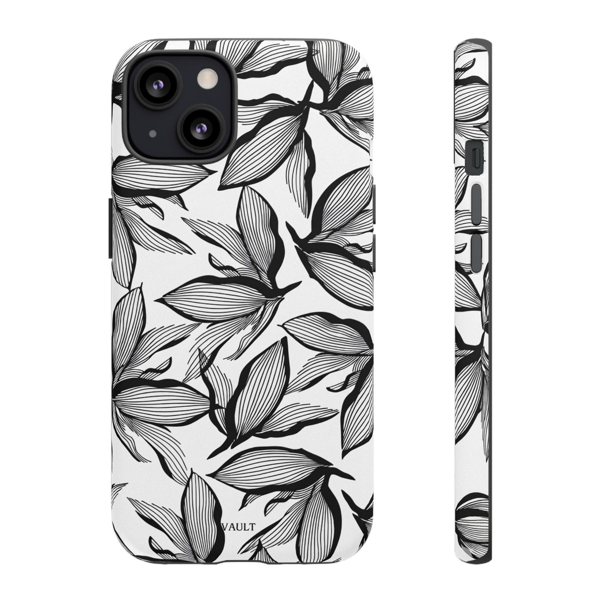 Floral Leaves Tough Phone Case – Black & White Botanical Protection