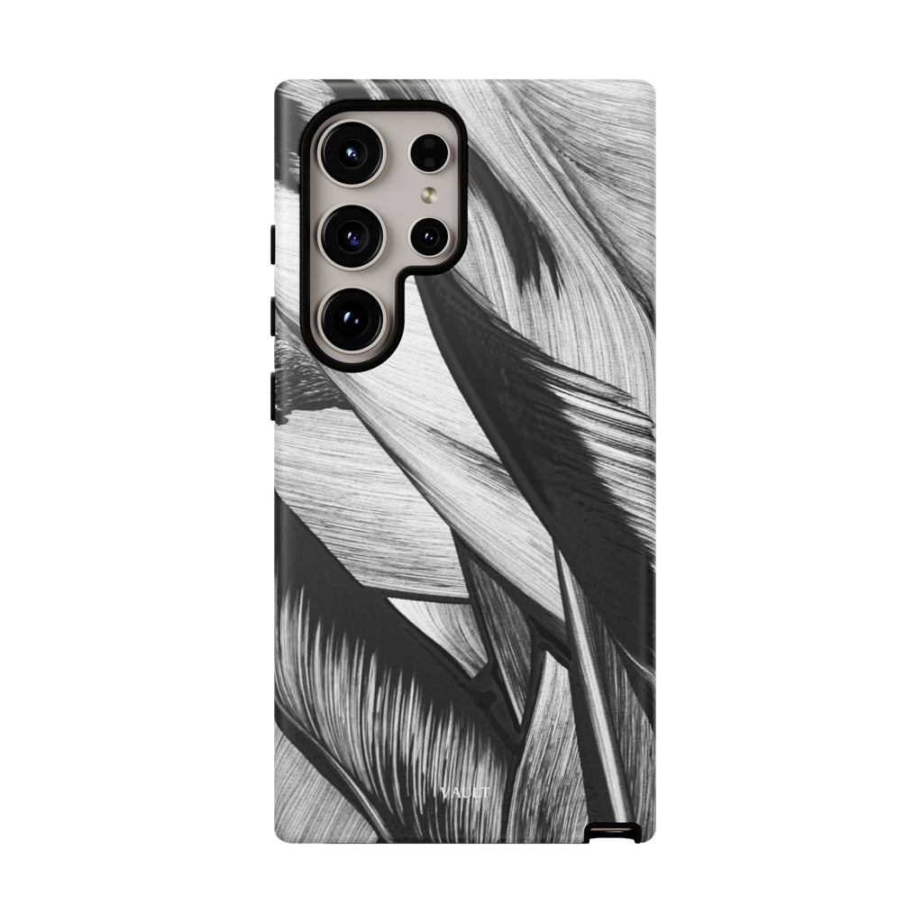 Monochrome Tropical Leaf Tough Phone Case — Black & White Botanical Protective Cover