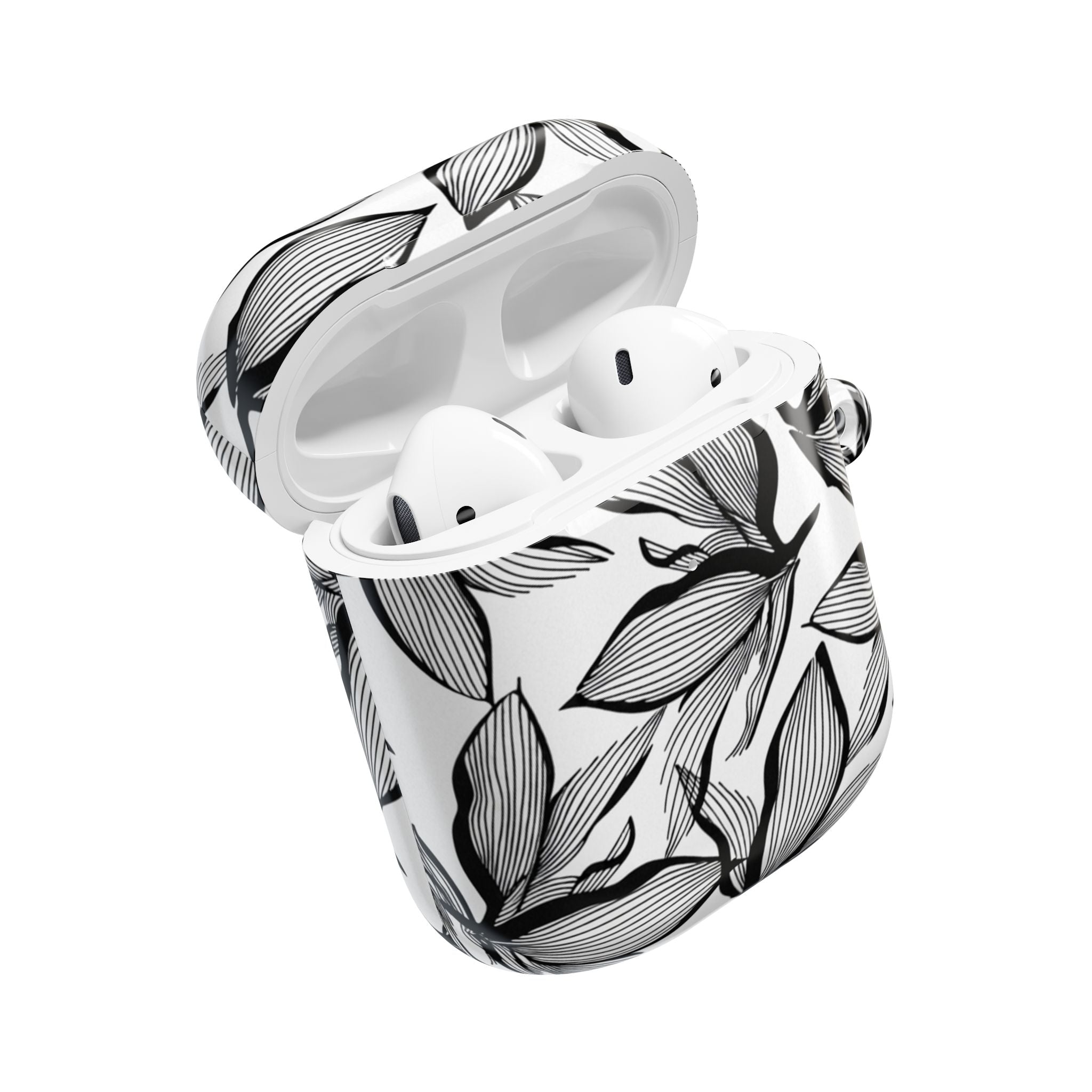 Floral Monochrome AirPod Case — Black & White Leaf Pattern