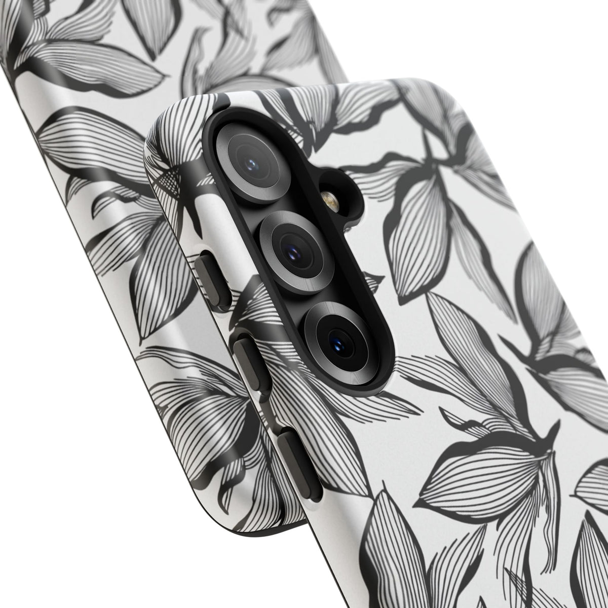 Floral Leaves Tough Phone Case – Black & White Botanical Protection