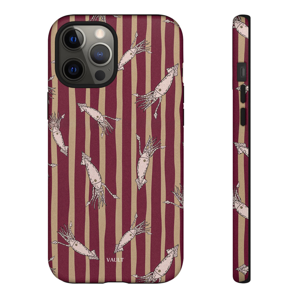 Phone Case - Vintage Shrimp Pattern on Burgundy Stripes
