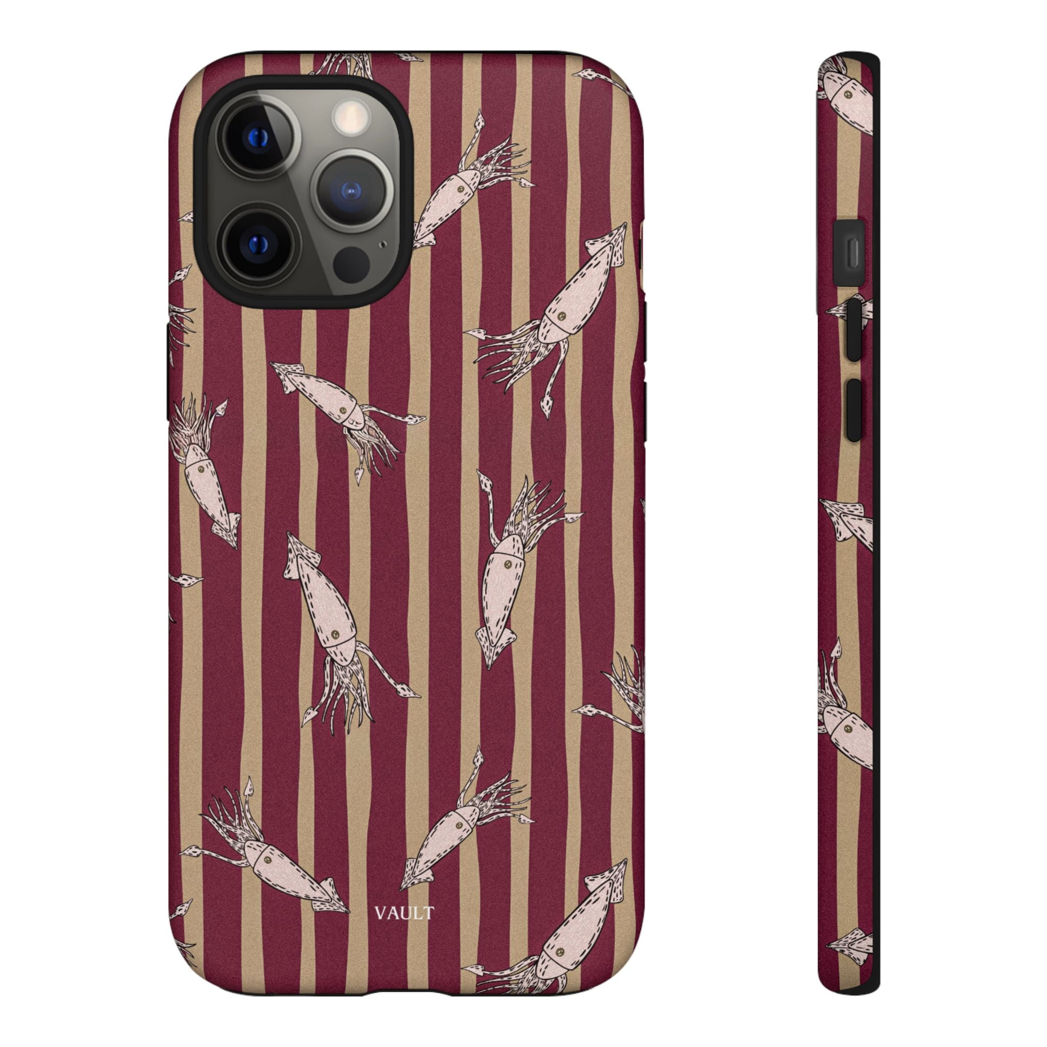 Phone Case - Vintage Shrimp Pattern on Burgundy Stripes