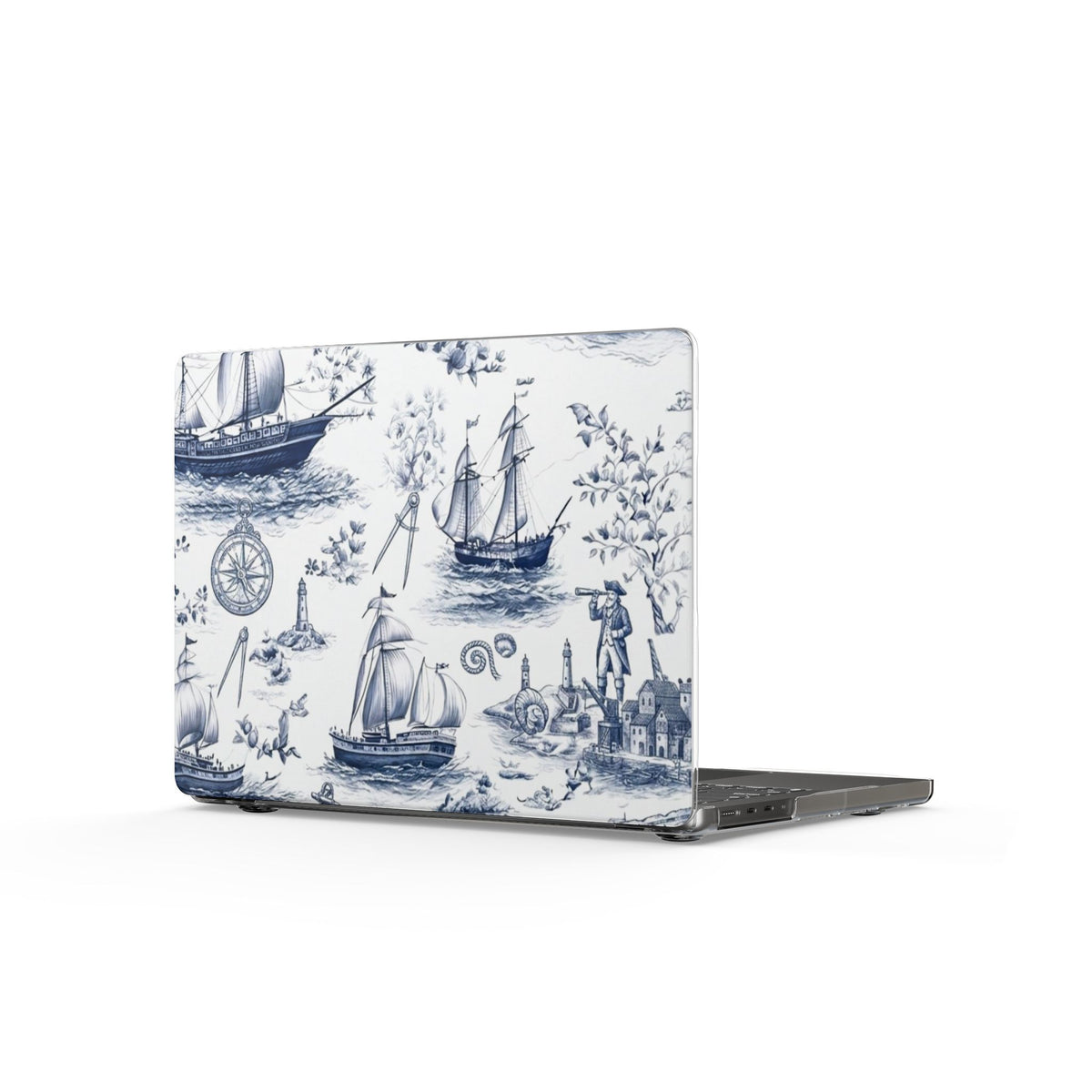 Nautical Toile MacBook Case — Blue Sailboat Laptop Cover