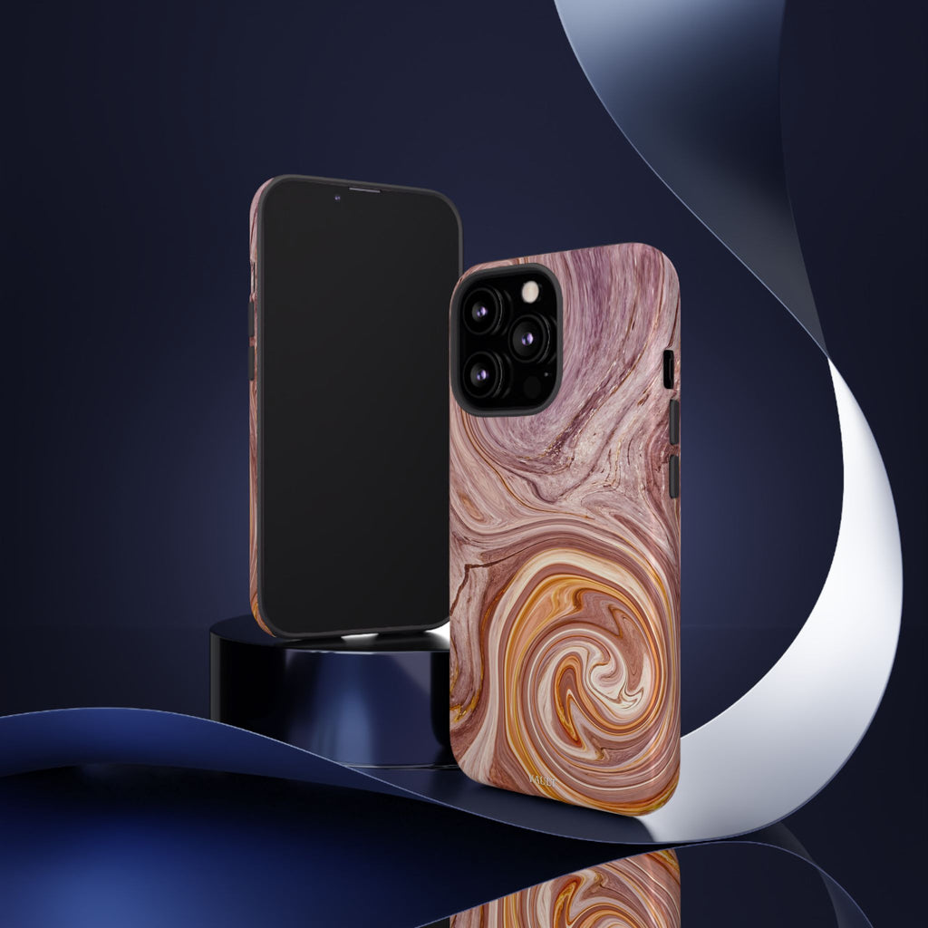 Marble Swirl Phone Case — Pink & Gold Abstract Tough Case