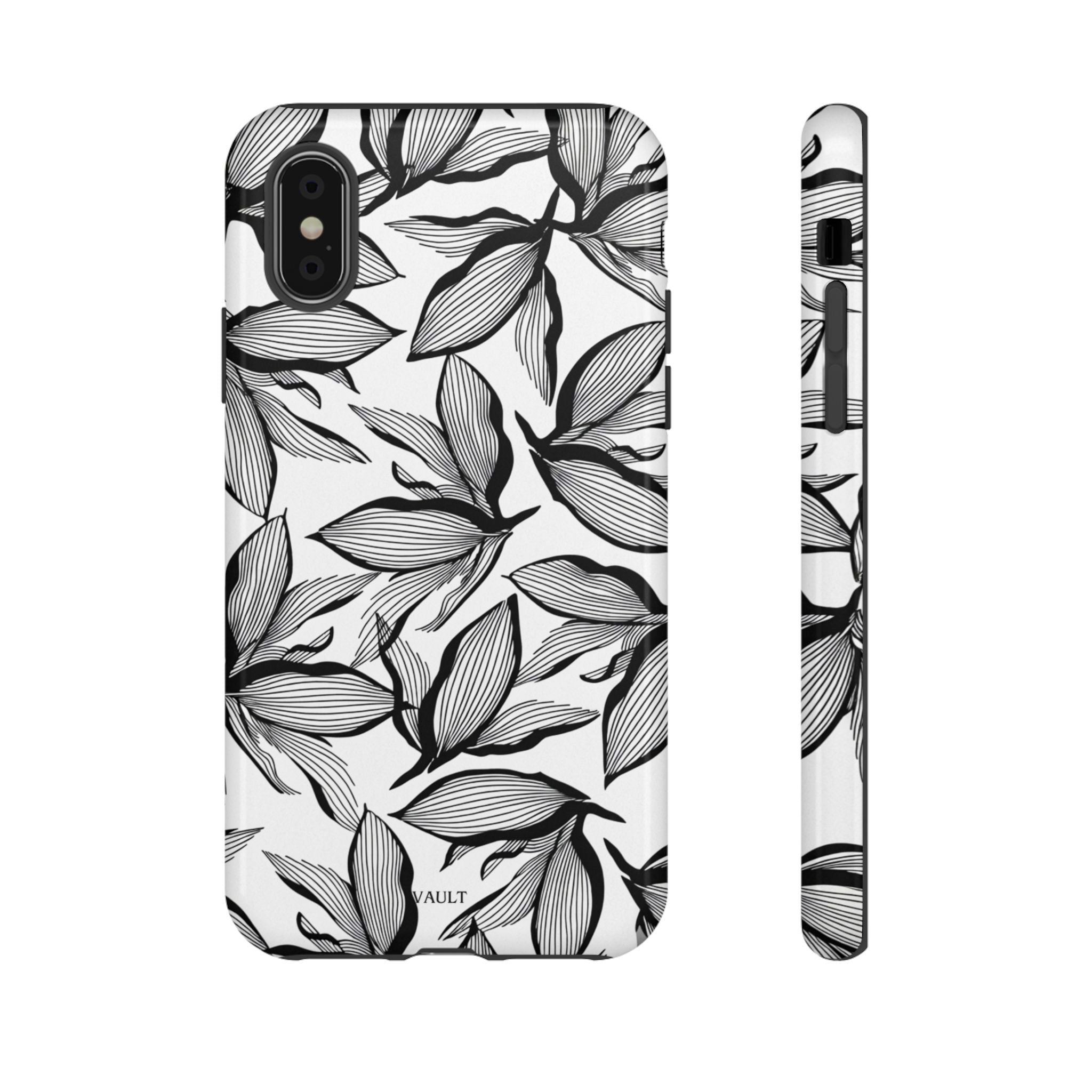 Floral Leaves Tough Phone Case – Black & White Botanical Protection