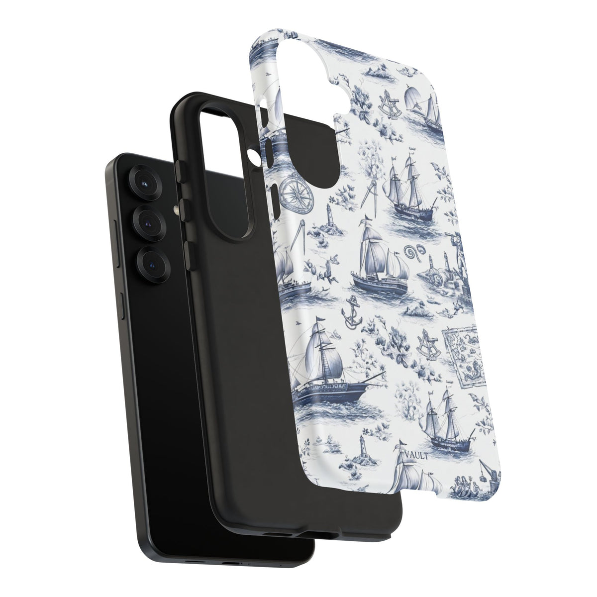 Nautical Vintage Ship Tough Phone Case — Blue Toile Sailboat Pattern