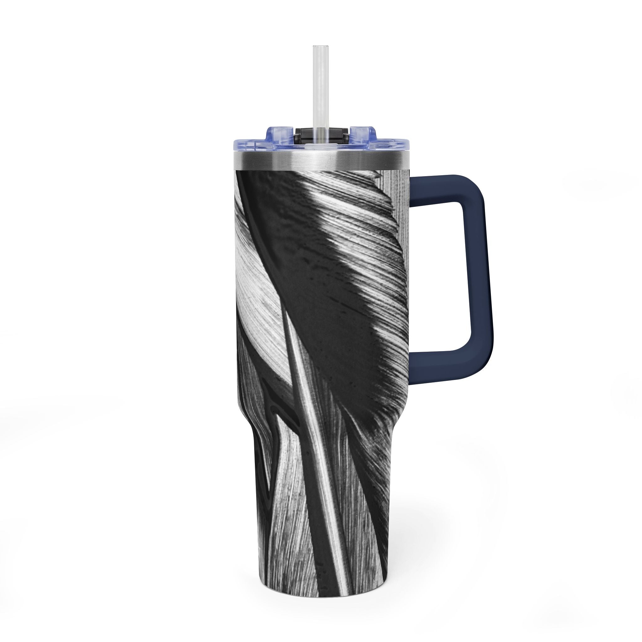 40oz Black & White Tropical Leaf Thermal Tumbler