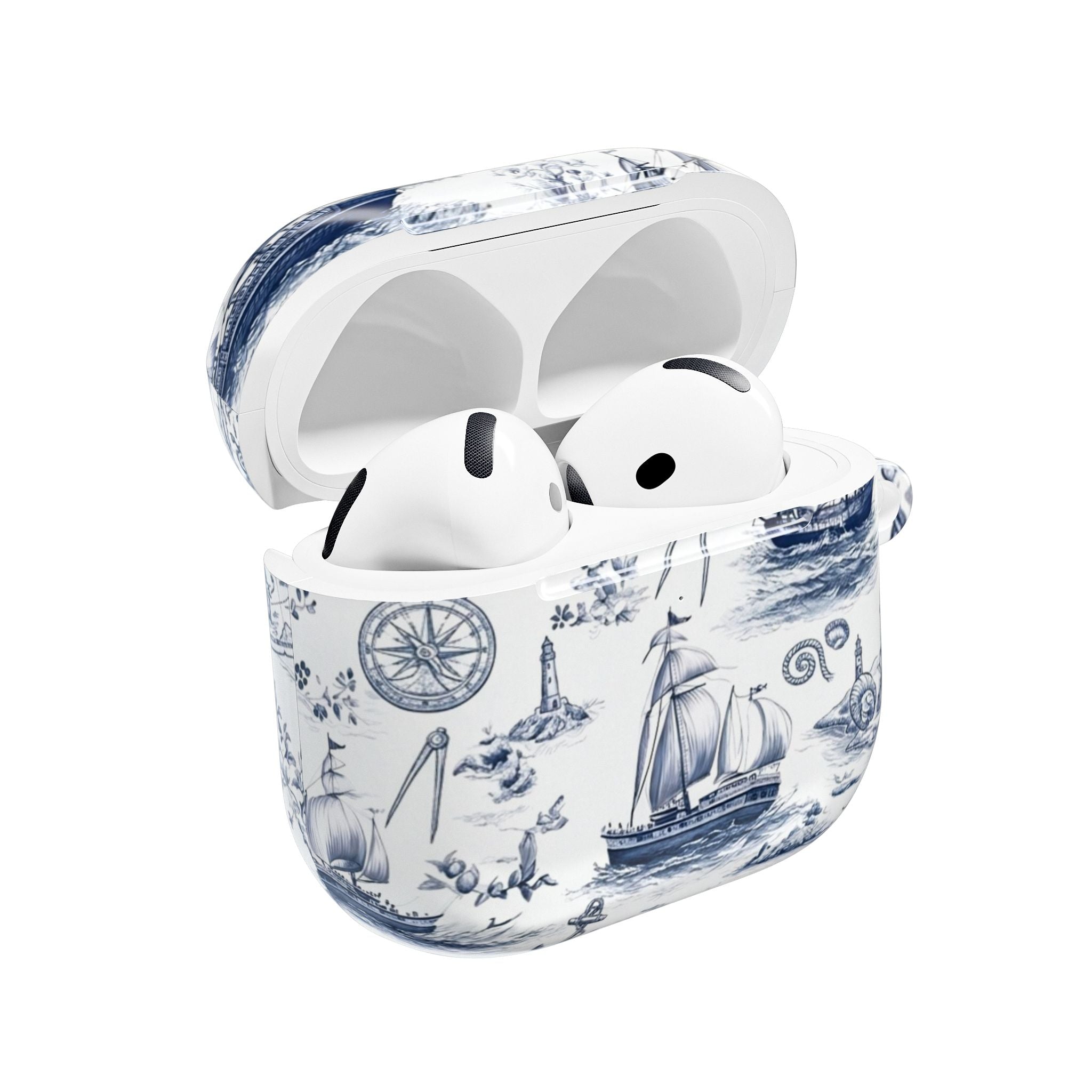 Nautical Toile AirPod Case – Blue Sailboat & Lighthouse Protective Cover