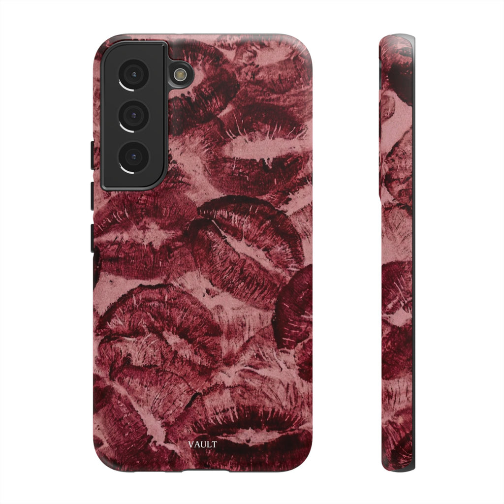 Kiss Print Phone Case – Burgundy Lip Pattern Protective Phone Cover