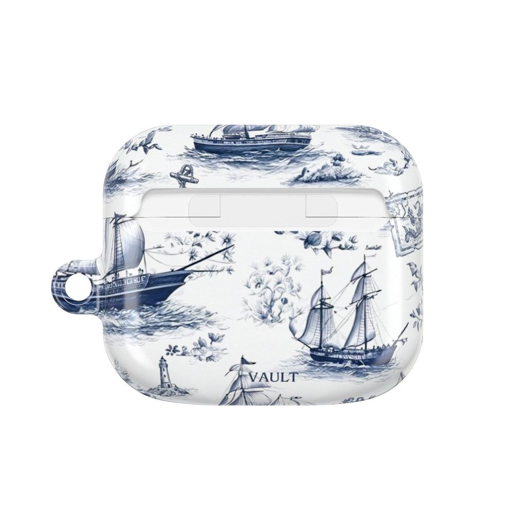 Nautical Toile AirPod Case – Blue Sailboat & Lighthouse Protective Cover
