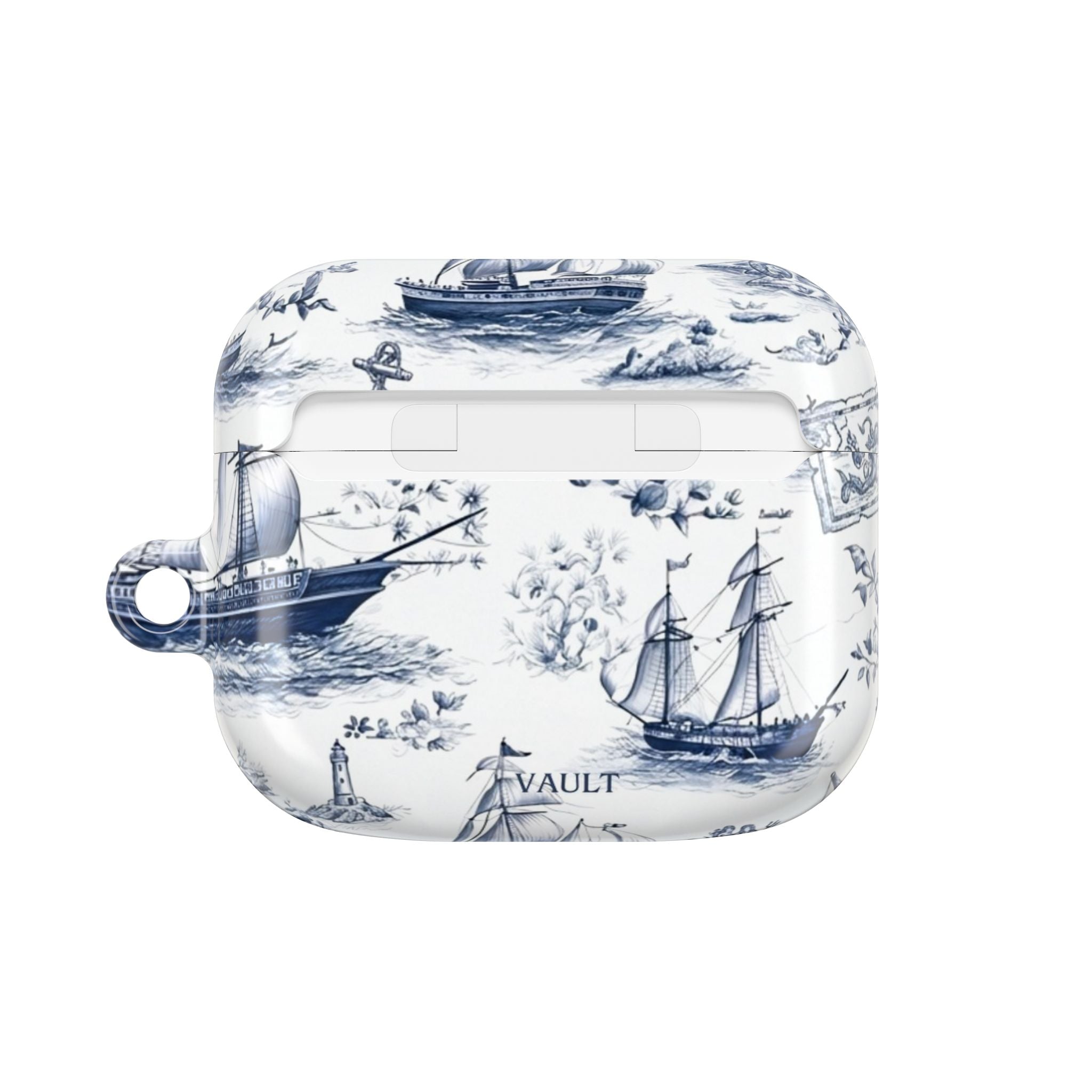Nautical Toile AirPod Case – Blue Sailboat & Lighthouse Protective Cover