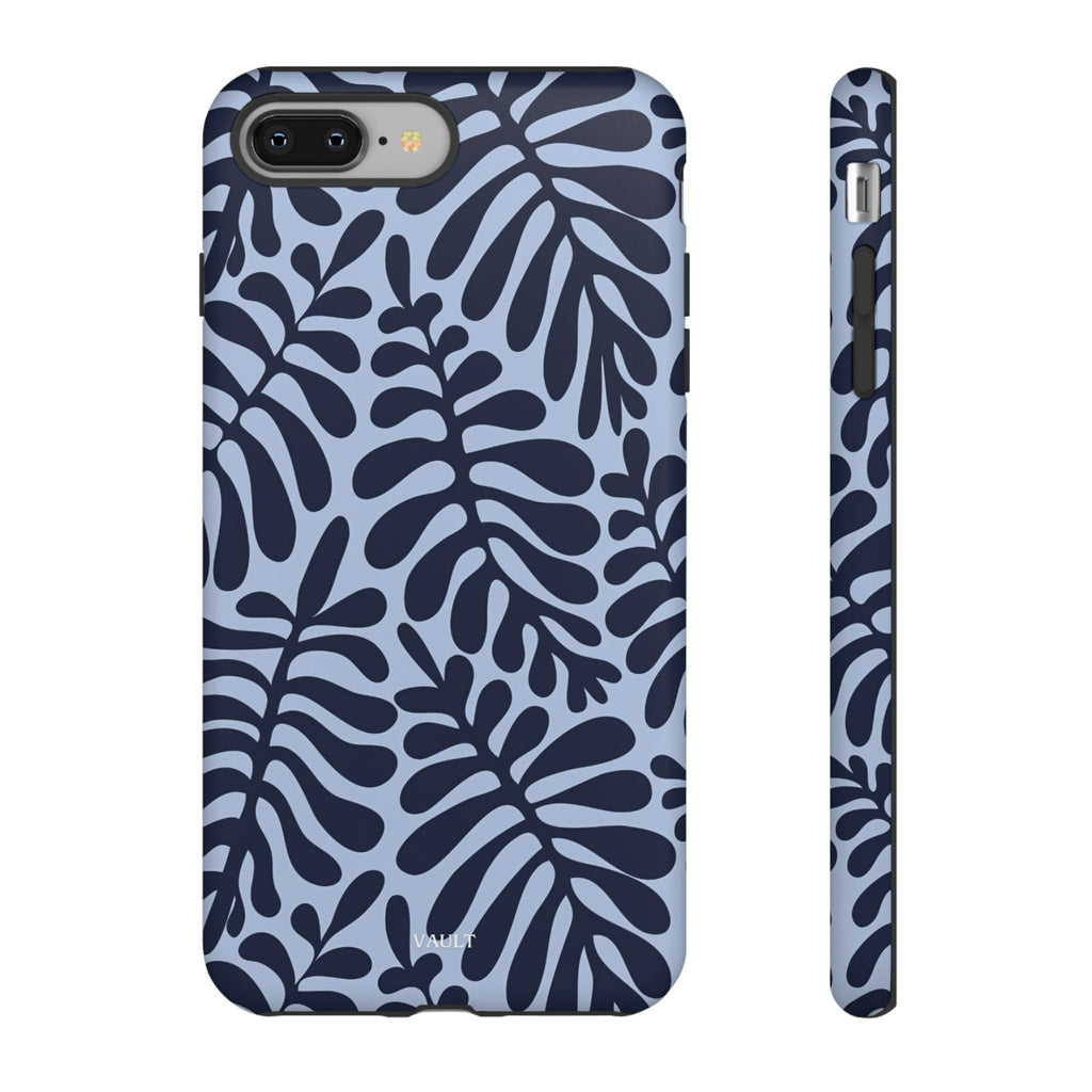 Floral Fern Tough Phone Case – Navy Blue on Light Blue, Protective Slim Cover
