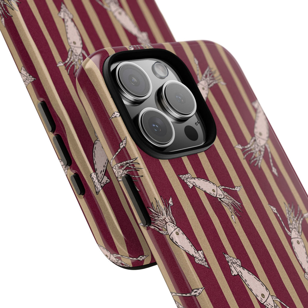 Phone Case - Vintage Shrimp Pattern on Burgundy Stripes