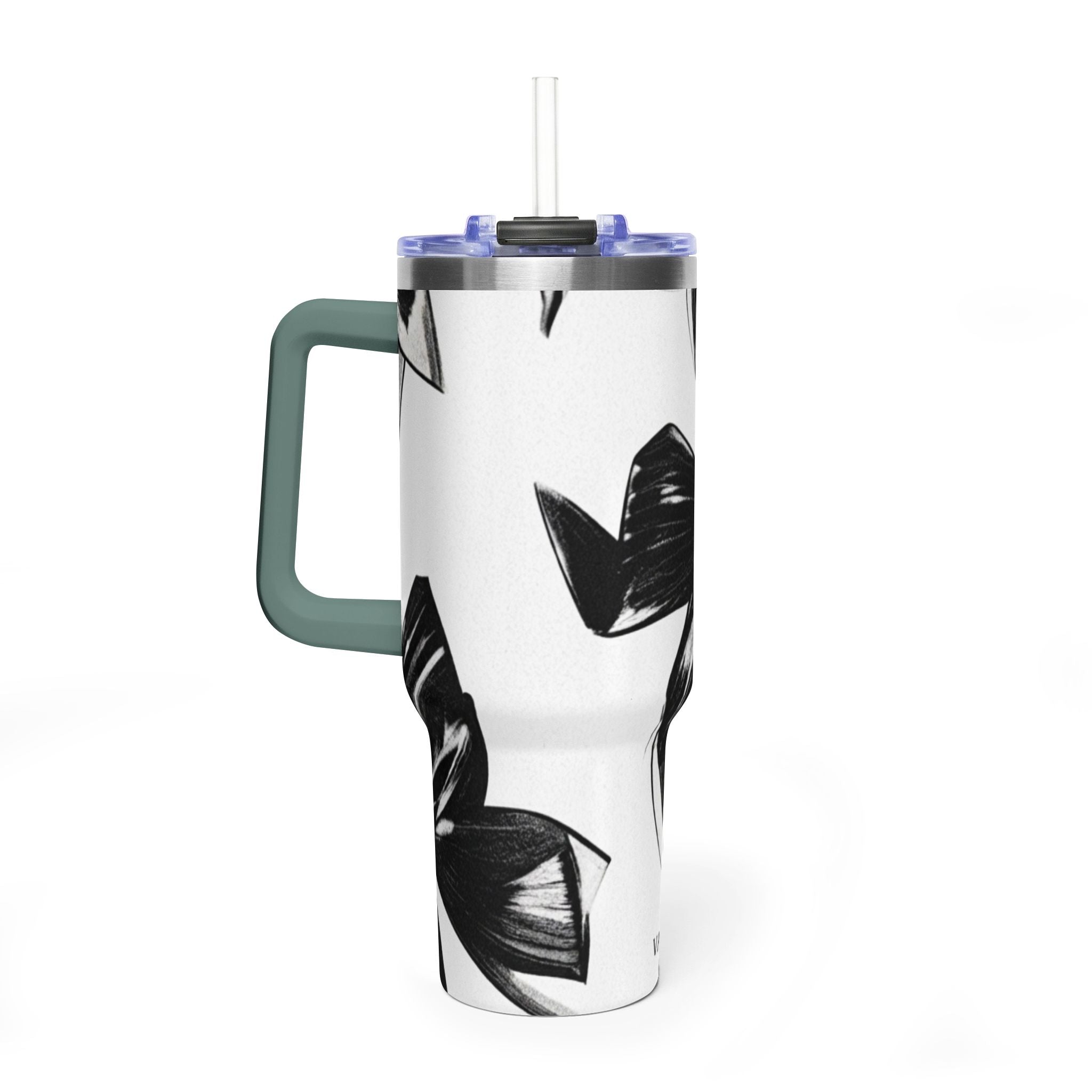 40oz Floral Black & White Vacuum Tumbler — Insulated Travel Cup