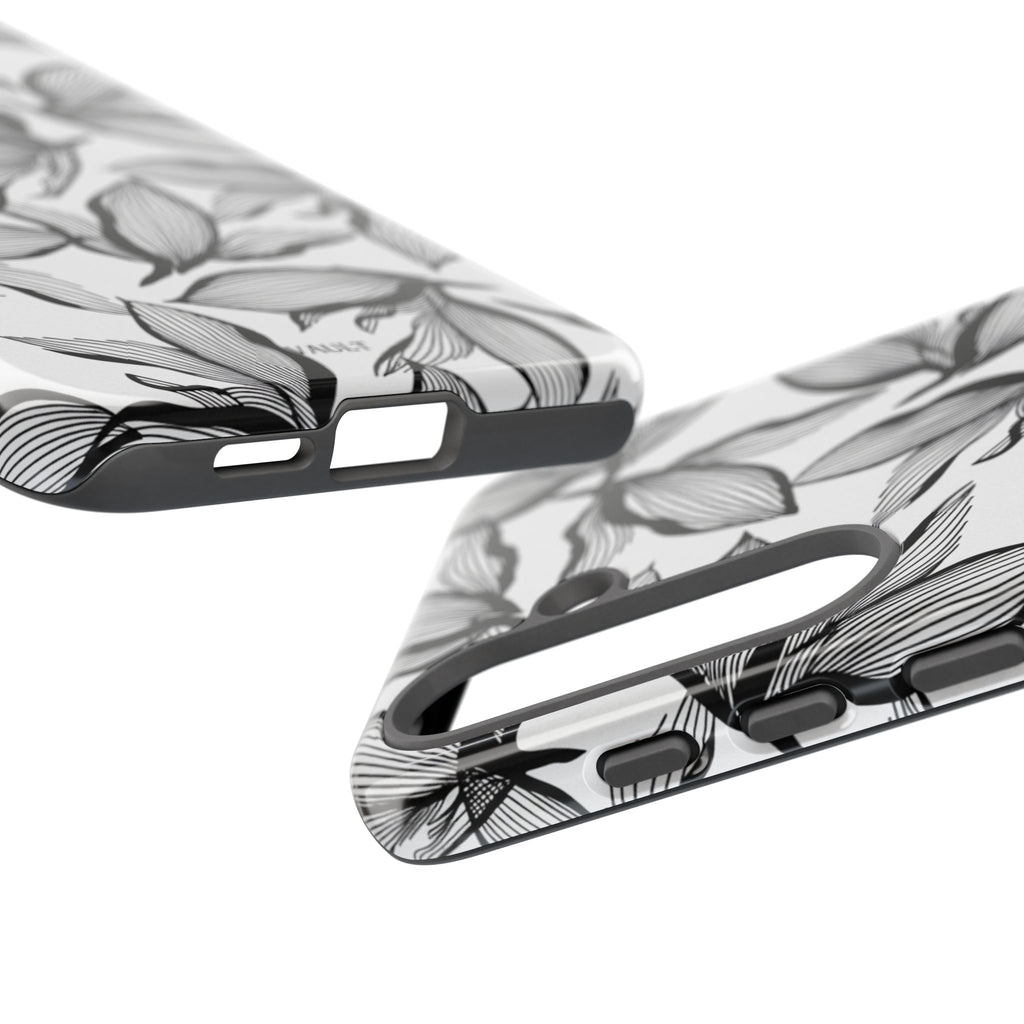 Floral Leaves Tough Phone Case – Black & White Botanical Protection