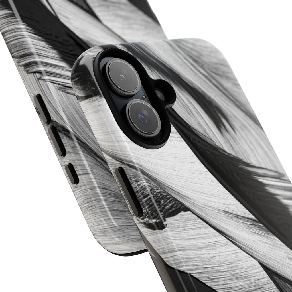 Monochrome Tropical Leaf Tough Phone Case — Black & White Botanical Protective Cover