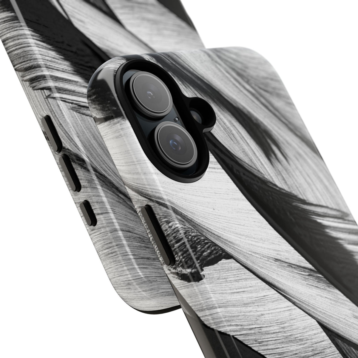 Monochrome Tropical Leaf Tough Phone Case — Black & White Botanical Protective Cover