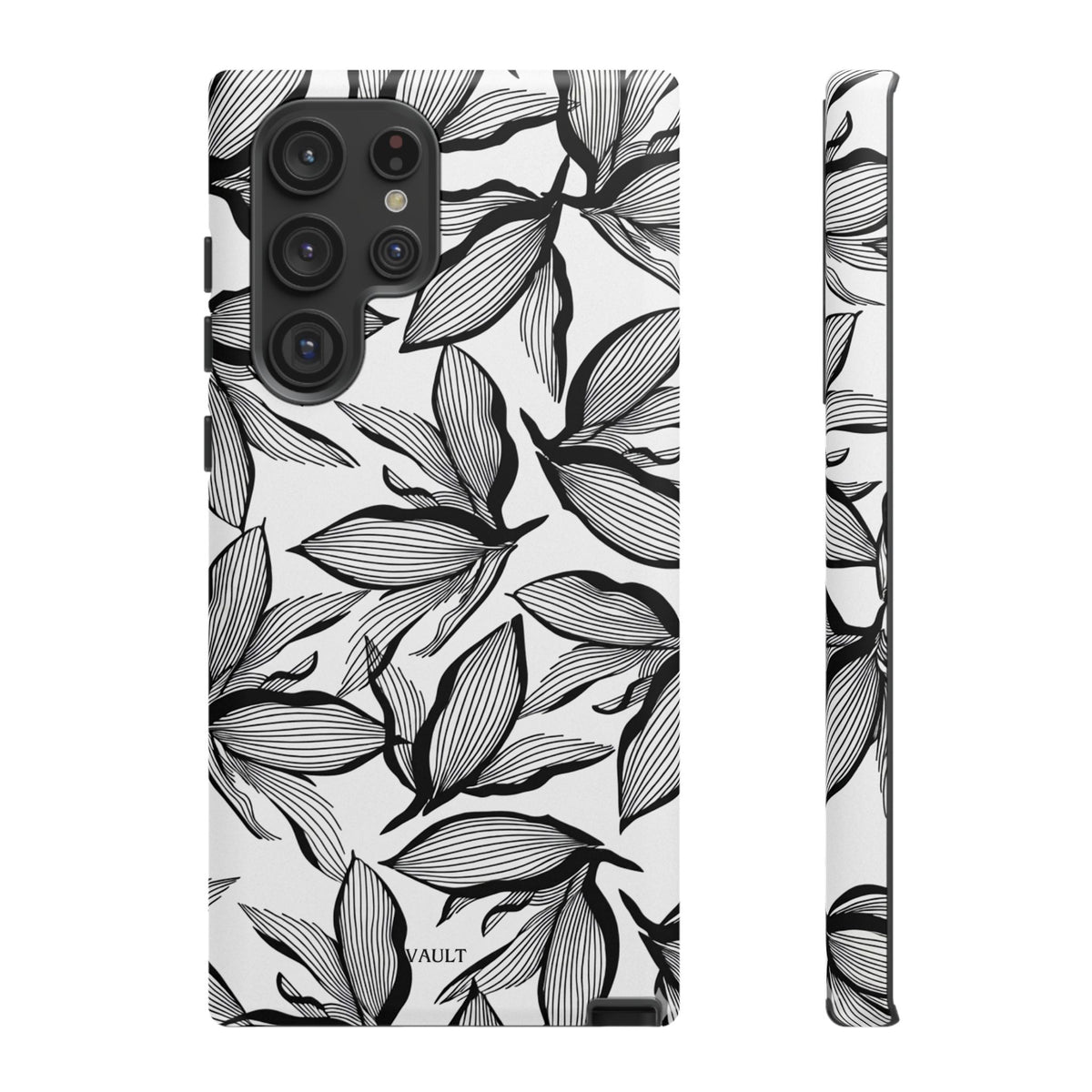 Floral Leaves Tough Phone Case – Black & White Botanical Protection