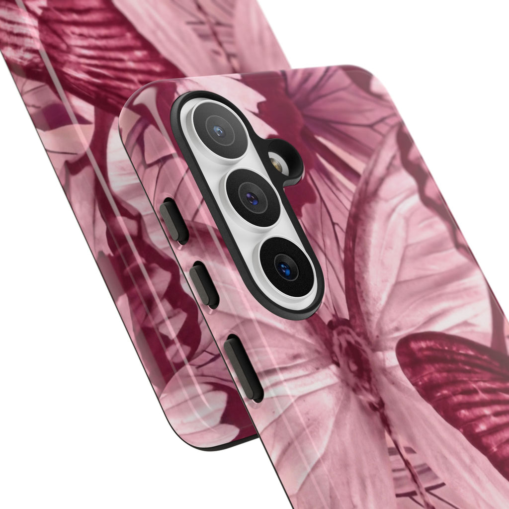 Butterfly Tough Phone Case — Vintage Pink Floral Protective Cover