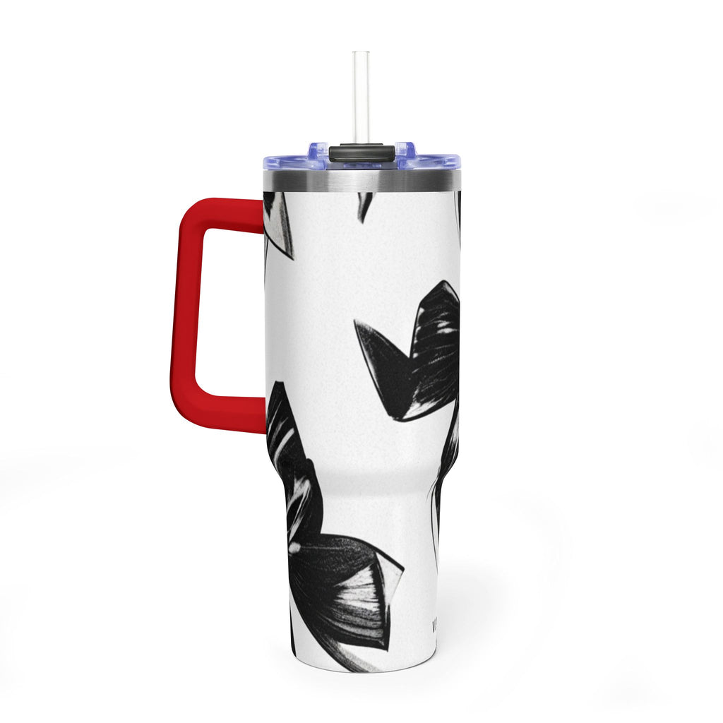 40oz Floral Black & White Vacuum Tumbler — Insulated Travel Cup