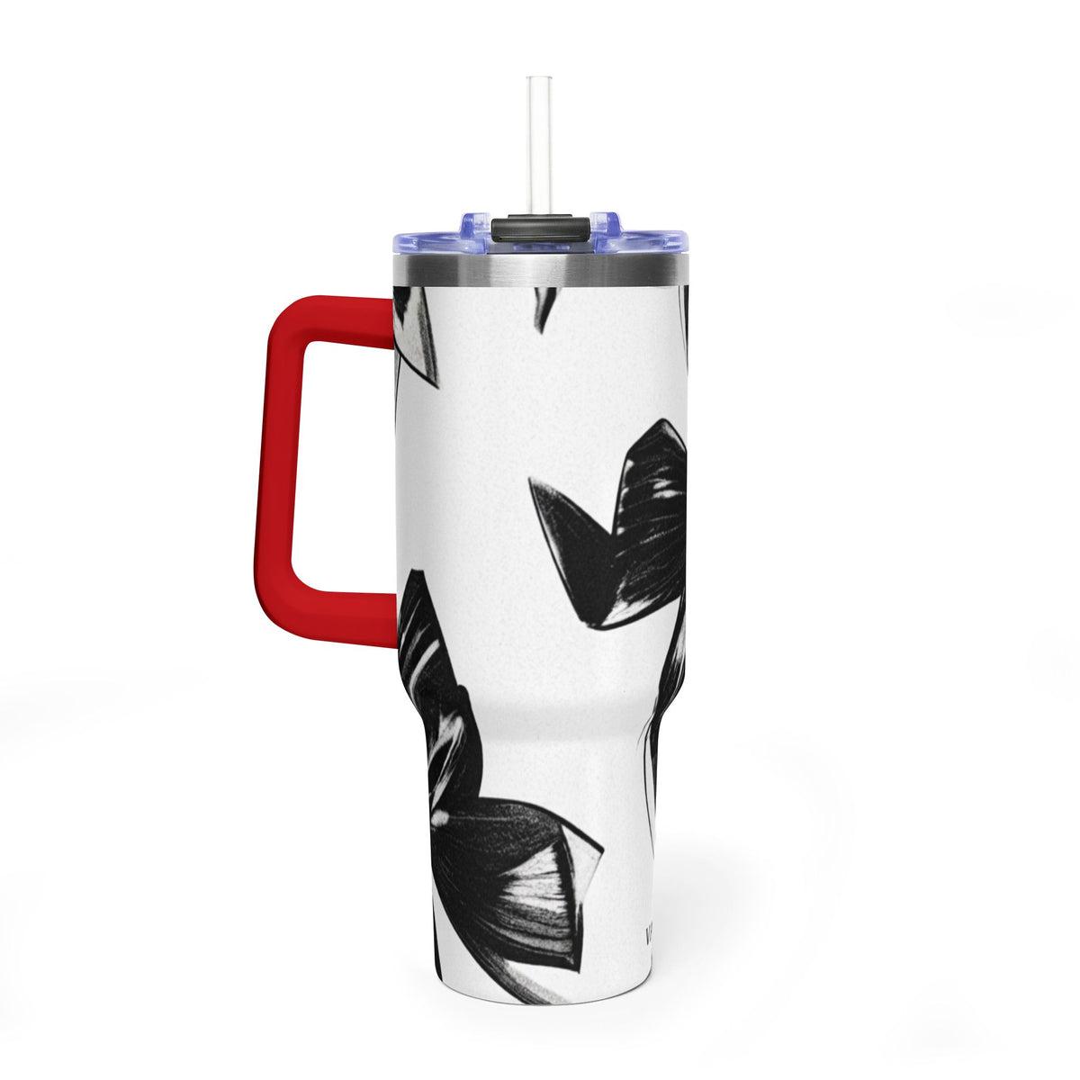 40oz Floral Black & White Vacuum Tumbler — Insulated Travel Cup