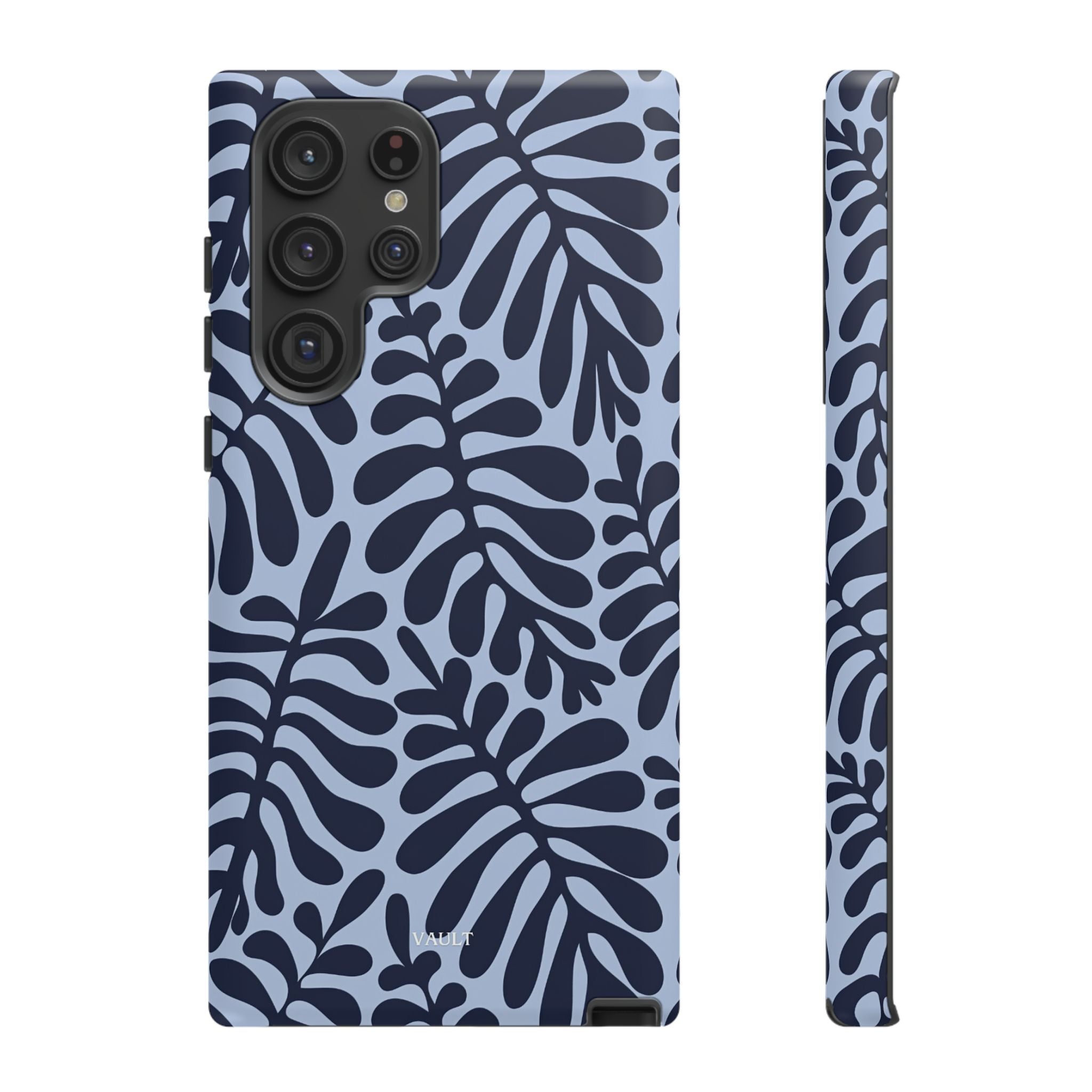 Floral Fern Tough Phone Case – Navy Blue on Light Blue, Protective Slim Cover